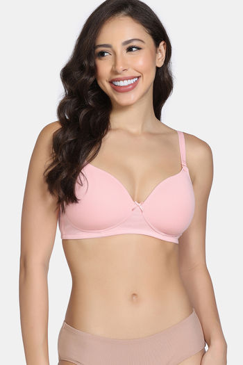 Buy Zivame Padded Non Wired 3/4th Coverage T-Shirt Bra - Powder Pink